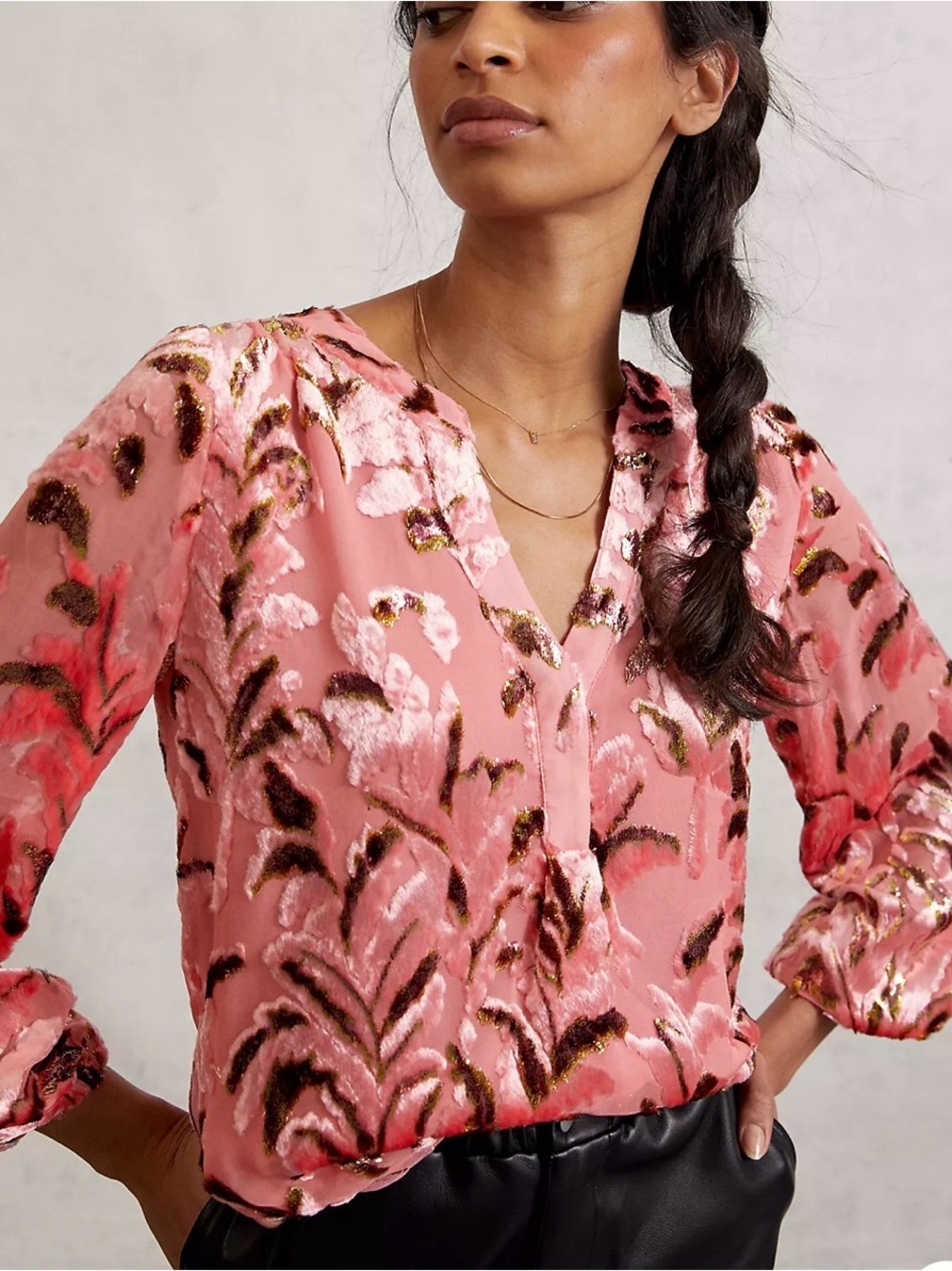 Anthropologie NWOT | Lori Burnout Velvet Blouse, Floral Fauna